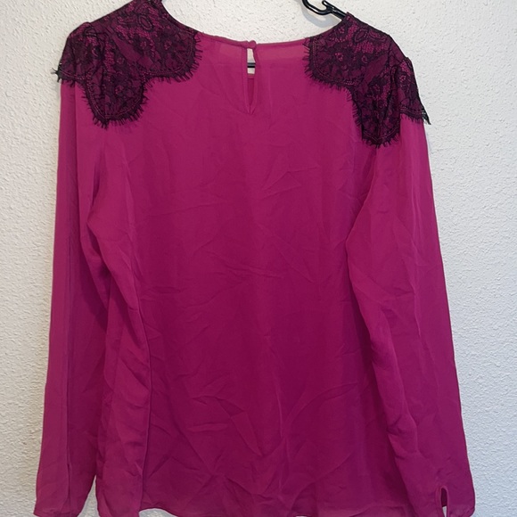 Laundry by Shelli Segal polyester long sleeve fuchsia black lace on shoulders 12 - Picture 5 of 5